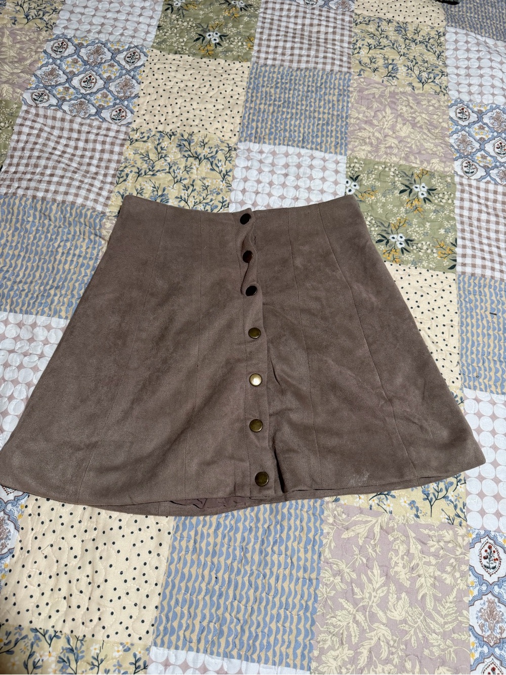 Altar'd State Taupe Button-Front Skater Skirt